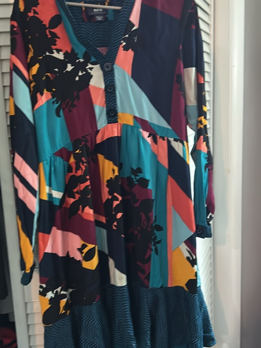 Boho Anthropologie Mauve Long Sleeve Multi‑Color Geometric Floral Women's Dress